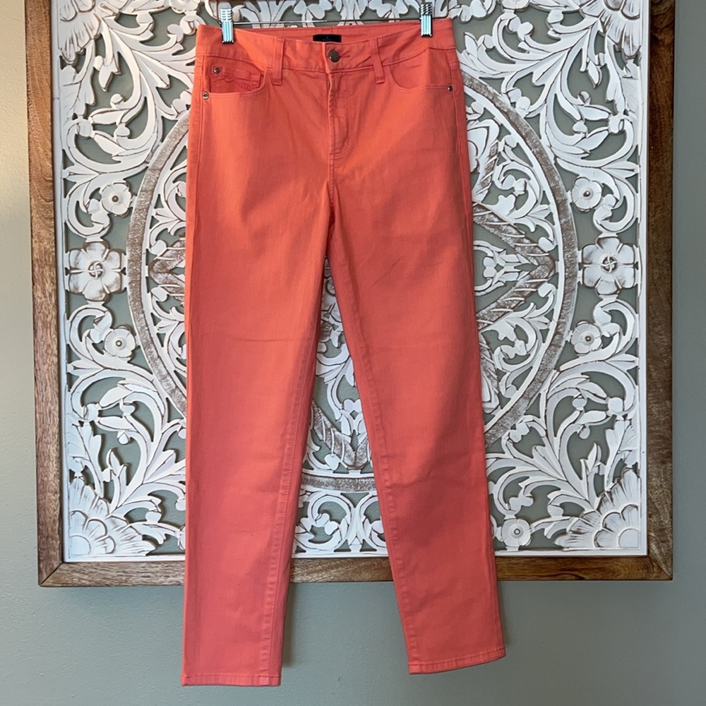 NYDJ Straight Ankle Jeans Lift Tuck Technology Zip Fly Peach Orange Pants 6 EUC